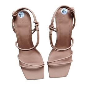 NEW Marc Fisher LTD Davia Square Toe Heel Nude Leather Size 9.5 Elegant Chic